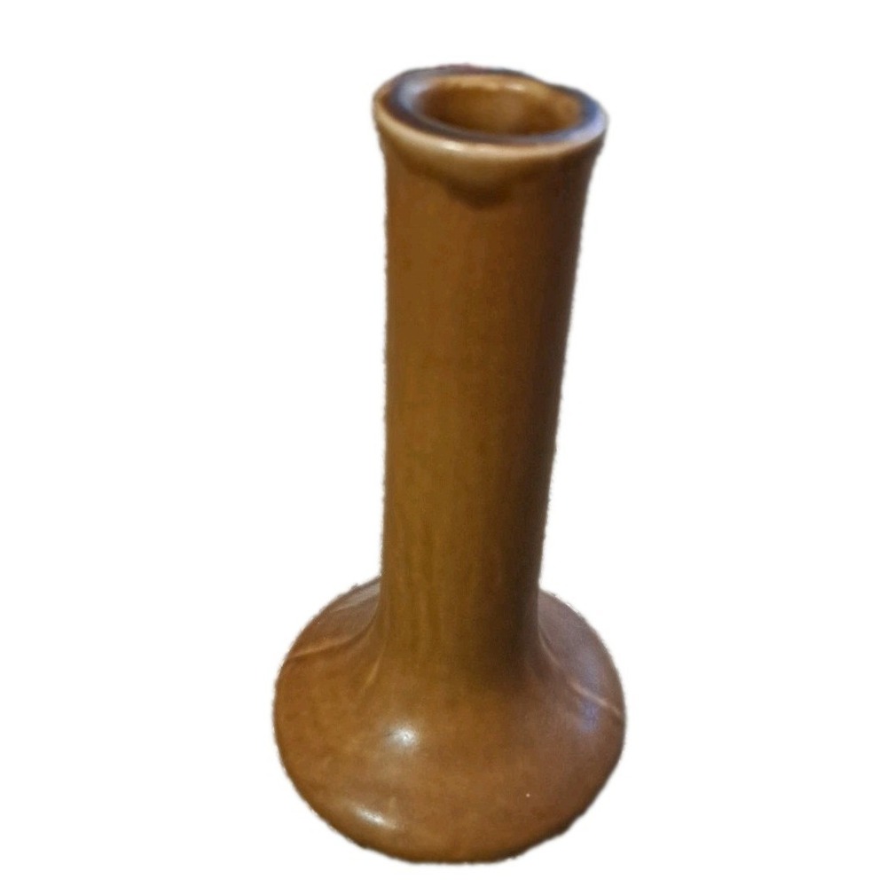 Vtg Hall Pottery Vase brown matte 3.5" x 6.125" USA